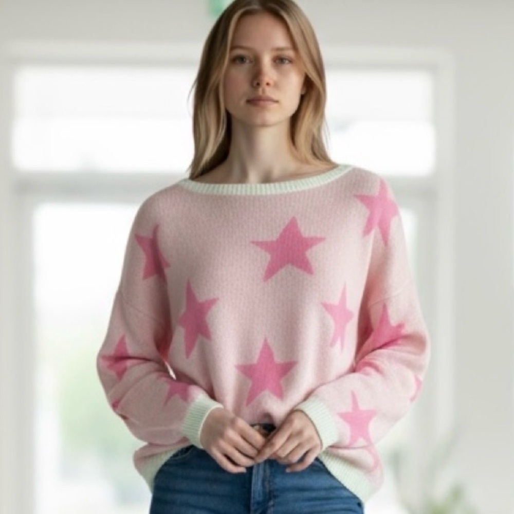 POL Pink Lightweight Star Sweater